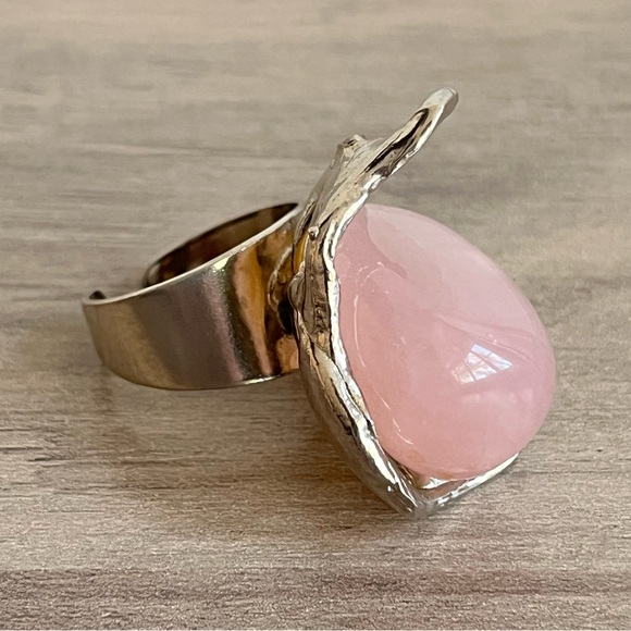 Huge Artistic Abstract Rose Quartz Gemstone in Silver Setting Ring - Size 8.5 - Picture 1 of 12